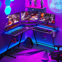 Escritorio para ordenador portátil de esquina en forma de L, fábrica al por mayor, estación de trabajo, mesa de estudio, escritorio para juegos de trabajo LED RGB negro