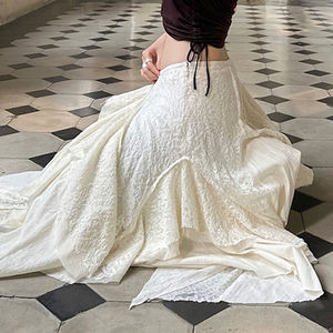 Bohemian Lace Tiered <b>Skirt</b>-Women's <b>A</b>-<b>Line</b> Midi Asymmetrical Ruffle Raw Hem Natural Waist Eco-Friendly Vacation Pure Desire Style - Product Image 2