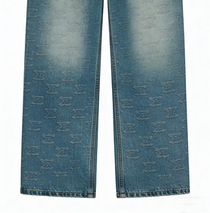 بنطلون جينز رجالي بالجملة من المصنع، تصميم عتيق مغسول باللون الأزرق، بقصة فضفاضة وأرجل واسعة وخصر منخفض، جينز رجالي بتصميم مخصص - Product Image 4