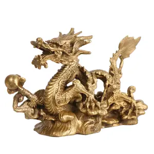 Pirinç altın ejderha heykel süsler ev dekor için özel ejderha heykeli metal hatıra hediye seti