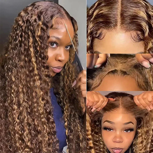 200 densità ricci 7x5 Pre-taglio in pizzo colorato senza colla <span class=keywords><strong>capelli</strong></span> umani <span class=keywords><strong>parrucche</strong></span> evidenziano 13x4 pizzo anteriore <span class=keywords><strong>capelli</strong></span> umani <span class=keywords><strong>parrucche</strong></span> da donna - Product Image 2