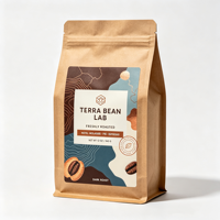 Sac à café en papier kraft à fond plat, scellé sur huit côtés, impression couleur personnalisée, qualité alimentaire, pour emballage de café en détail pour les cafés