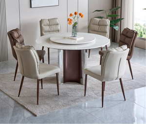 Modern Round Stone <b>Dining</b> <b>Table</b> Set with Rotatable <b>Top</b> 6 Seats Minimalist Design Durable Waterproof Hotel Use - Product Image 1