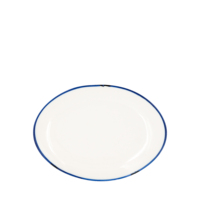 Plato Plano Ovalado Tipo Coupe de 15x11 cm, Blanco con Borde Azul