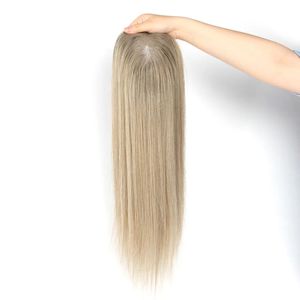 Topper de <span class=keywords><strong>cheveux</strong></span> humains <span class=keywords><strong>blond</strong></span> cendré, 4 clips, base mono, effet cuir chevelu naturel, postiche invisible et sans couture pour épaissir les <span class=keywords><strong>cheveux</strong></span>, pour femmes - Product Image 6