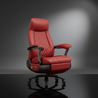 Fauteuil de bureau exécutif moderne en cuir rouge à dossier haut, pivotant, avec appui-tête souple, repose-pieds et réglage du dossier à un bouton, idéal pour le bureau à domicile