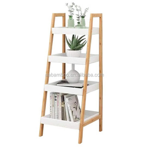Vente chaude décoration blanc 4 niveaux affichage bambou bois plantes support extérieur intérieur échelle étagère - Product Image 1