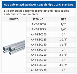 Tube métallique électrique <span class=keywords><strong>en</strong></span> acier galvanisé HDG UL797 Protection de fil électrique <span class=keywords><strong>en</strong></span> métal standard Tuyau de conduit EMT - Product Image 2