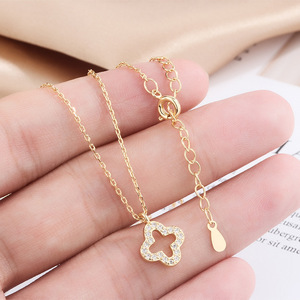 Hollow Four Leaf Clover Necklace For Women Korean Style 18K Gold Plated Zinc Alloy Clavicle Chain Gift Jewelry - Product Image 4