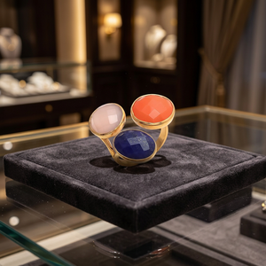 Bague plaquée or et rhodium ornée de trois pierres colorées, style ethnique, élégance fascinante - Product Image 2