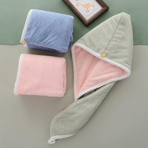 <span class=keywords><strong>Serviette</strong></span> turban super absorbante à double couche pour femme, séchage rapide, épaissie, motif dessin animé, pour adultes et étudiants, usage domestique et salle de bain - Product Image 2