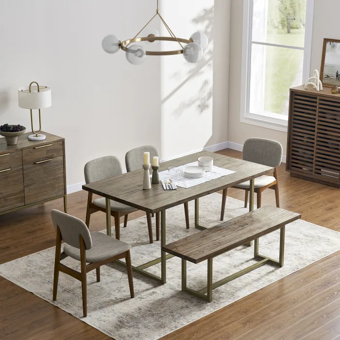 2023 Factory New Design Wholesale High Quality Brass Frame Base Set Centre Solid Wood Dining Table Rectangle for Dinner Event