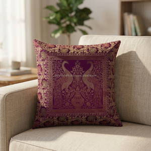 Brocade Banarsi du fabricant 100% soie carré oreiller housse de coussin motif brodé avec techniques de couture - Product Image 2