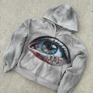 เสื้อครอปตัวใหญ่ทรงโอเวอร์ไซส์ ตัดเย็บตามสั่ง ซิปหน้า ผ้าฝ้ายเฟรนช์เทอร์รี่ 100% ซักย้อมแบบแอซิดวอช หนัก 500gsm ป้องกันการหดตัว แต่งดีเทลขาดๆ - Product Image 4