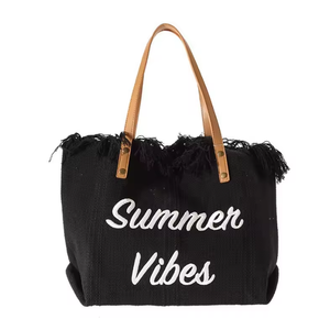 <b>Large</b> capacity embroidered letter tassel <b>bag</b>, casual summer beach canvas handbag, shopping <b>bag</b> - Product Image 2