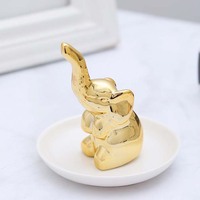 Porte-bijoux éléphant blanc en céramique mignon, support décoratif pour bagues/plateau à bibelots, cadeaux pour la Saint-Valentin, fiançailles, mariage, anniversaire