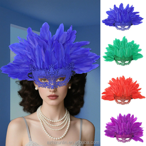 Zhizunlin Mardi Gras Masques Femmes Demi-visage <span class=keywords><strong>Masque</strong></span> Princesse Mascarade Ball Creative Plume <span class=keywords><strong>Venise</strong></span> <span class=keywords><strong>Masque</strong></span> avec D'énormes Plumes - Product Image 2