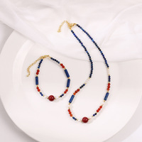 Collier polyvalent élégant en perles naturelles, lapis-lazuli, agate rouge et cinabre, accessoire raffiné pour les sorties et la décoration
