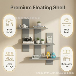 <b>Wall</b> <b>Mounted</b> <b>Shelf</b> 3 Tier Staggered Storage Rack For Living Room And Study Display Book Decorative Organizer Rectangle Shape - Product Image 5