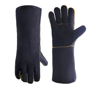 HANDLANDY durable black Heavy duty split cowhide working kitchen oven heat resistant hand tig leather welding gloves