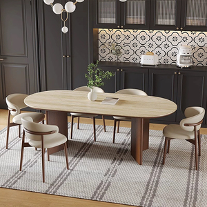 Hiện đại tro rắn gỗ bàn ăn đặt 8 ghế với đá cẩm thạch đầu hình bầu dục chân cho nhà hoặc nhà hàng nhà bếp bảng cho bữa ăn tối - Product Image 3