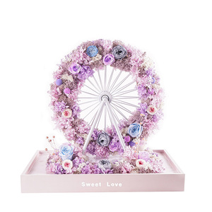 Buy romantic dream like acrylic roses box Christmas eternal flowers ferris wheel preserved roses gift box for Wedding