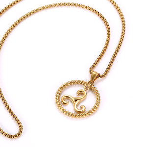 Collar con colgante circular tejido de acero inoxidable, diseño geométrico en tono dorado y plateado para hombres y mujeres SP874 - Product Image 2