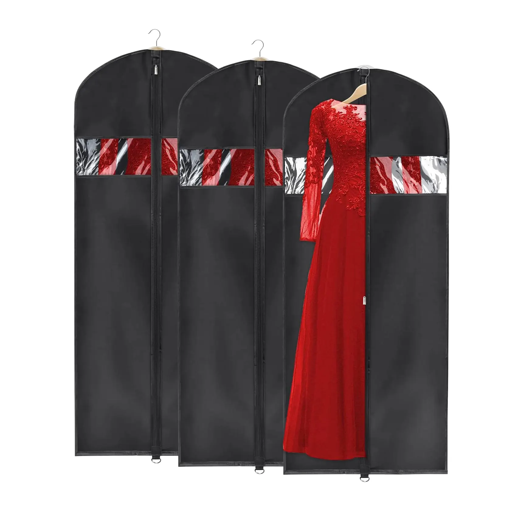 Custom suit Jacket dress Closet Storage with zipper window Folding lightweight black nylon clothing bag