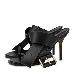 Sandalias de tacón alto y fino para mujer, con correa anudada, hebillas metálicas, estilo mule de una sola banda, para verano - Product Image 2