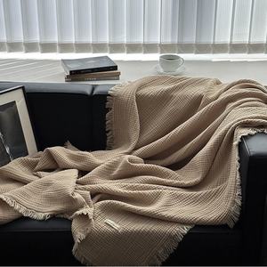 Sofá suave de alta calidad, ropa de cama, viaje, Hotel, oficina, Color sólido, 100% algodón, borlas, manta tejida para regalo - Product Image 4