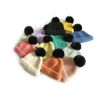 Bonnet personnalisé en acrylique côtelé avec pompon pour bébé, couleur bonbon, chaud et extensible, idéal pour l'extérieur en hiver