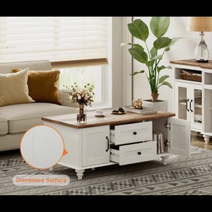 Bàn cà phê bằng gỗ màu trắng hiện đại với ngăn kéo và Tủ lưu trữ bảng trung tâm hình chữ nhật để trang trí phòng khách - Product Image 2