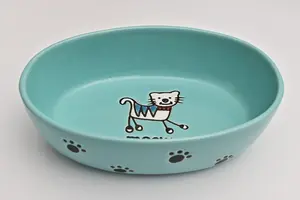 Cuenco de cerámica para gatos y perros, alimentador colorido para mascotas con estampado encantador