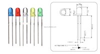 Diode LED 3mm 5mm à trou traversant rouge, verte, bleue, jaune, ambre 3V, diffuse/transparente, DIP, ROHS, REACH