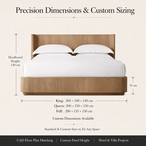 Cama de Madera Lineal de Alta Gama con Cabecera de Ranuras Verticales, Base de Cama King Size, Estilo Moderno para Recámara Principal de Mansion - Product Image 2