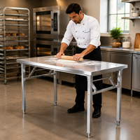 Meja Kerja Stainless Steel Berkualitas Tinggi 304 Food Grade Satu Tingkat dengan Kaki Persegi yang Diperkuat untuk Dapur Hotel
