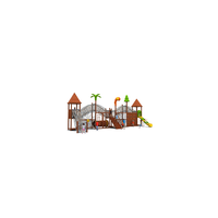 Structure de jeu en bois pour enfants avec toboggan extérieur certifiée EN1176 pour écoles, garderies, aires de jeux publiques et parcs d'attractions