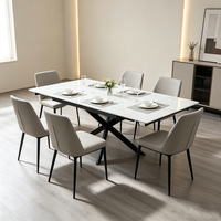 Table à manger en pierre frittée résistante à la chaleur, durable, avec base de pieds en métal noir thermolaqué à longueur réglable