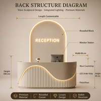 Mostrador de Recepción de Madera Curvada de Alta Gama con Luz LED y Logotipo Personalizado para Salón de Belleza, Spa, Tienda de Ropa, Hotel, Recepción Comercial