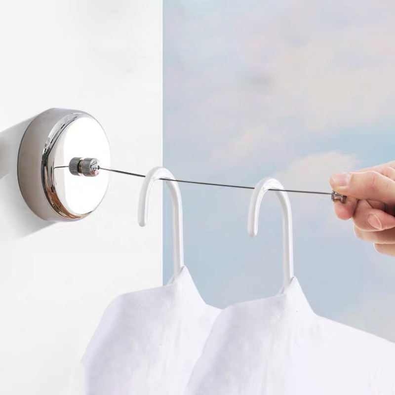 TXL453 Wall Mounted Retractable Clothesline Stainless Steel Clothes Drying  Rope String Hotel Portable Clothes Hanger