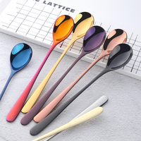 Cuillère à Glace à Long Manche en Acier Inoxydable 9 Couleurs Arc-en-Ciel, pour Café et Thé, Crème Glacée, Dessert, 1 Pièce
