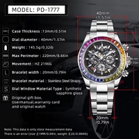 Montre automatique de luxe pour homme PAGANI DESIGN PD1777 40 mm en acier inoxydable, avec lunette arc-en-ciel, mouvement mécanique, verre Hardlex.