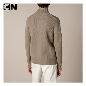 Suéter con Certificación GRS, Fabricante de Suéteres, Logotipo Personalizado, Cárdigan de Invierno de Lana Merino para Hombre, Color Marrón, Tejido de Canalé Vertical, Cierre Completo, Transpirable - Product Image 3