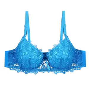 Stylish Sexy Hallow Out Back Double Embroidered Lace Padded Push Up Girls Bra For Small Breasts