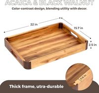 Plateau en bois d'acacia avec poignées, plateau décoratif en bois extra spacieux, avec coins incurvés en noyer profond, adapté aux tables basses