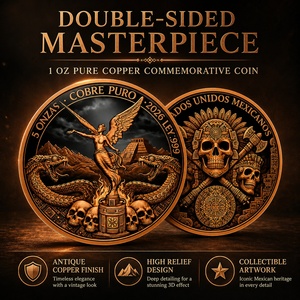 Moneda de desafío de cobre puro .999 de 5 oz, medalla con tótem de serpiente y estatua de ala de la herencia mexicana en relieve 3D para regalo de colección histórica - Product Image 2