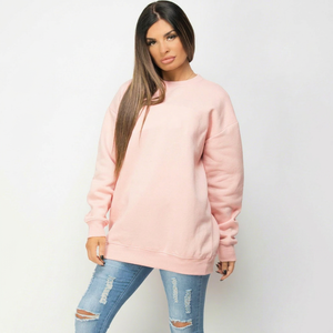 Sudadera Rosa Oversize de Cuello Redondo para Mujer, Algodón Orgánico Antiarrugas, Casual, Hombros Caídos, Manga Larga, Color Liso, Tejido de Punto - Product Image 1