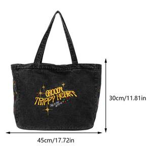 牛仔肩包大容量刺绣手提袋复古旅行购物者美学女式流浪包 - Product Image 2