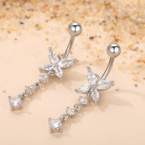 स्टेनलेस स्टील बाहरी थ्रेडेड राउंड ज़िरकॉन डांगले शरीर के भेदी गहने दिल पेट बटन छल्ले - Product Image 4