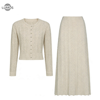 Lumos Kimshein – Nouvel ensemble long élégant en viscose tricotée anti-plis pour femme, haut à manches longues et cardigan, collection printemps-automne